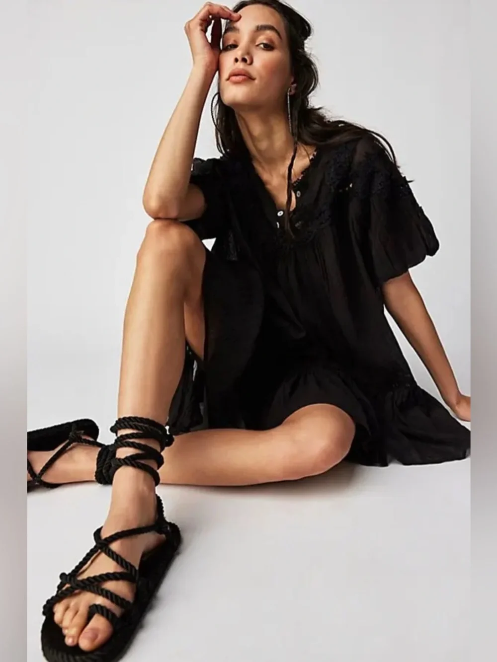 Free People Misty Morning Mini Dress in Black size medium